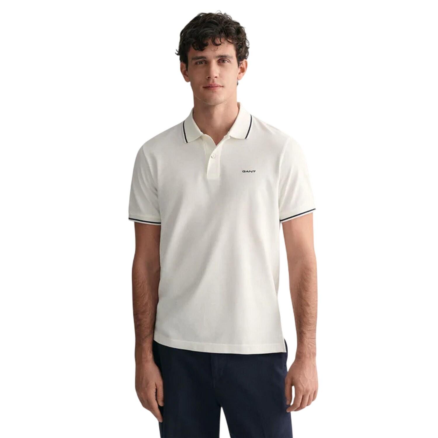 Mens Embroidered Pique Polo Shirt (White) 5/5