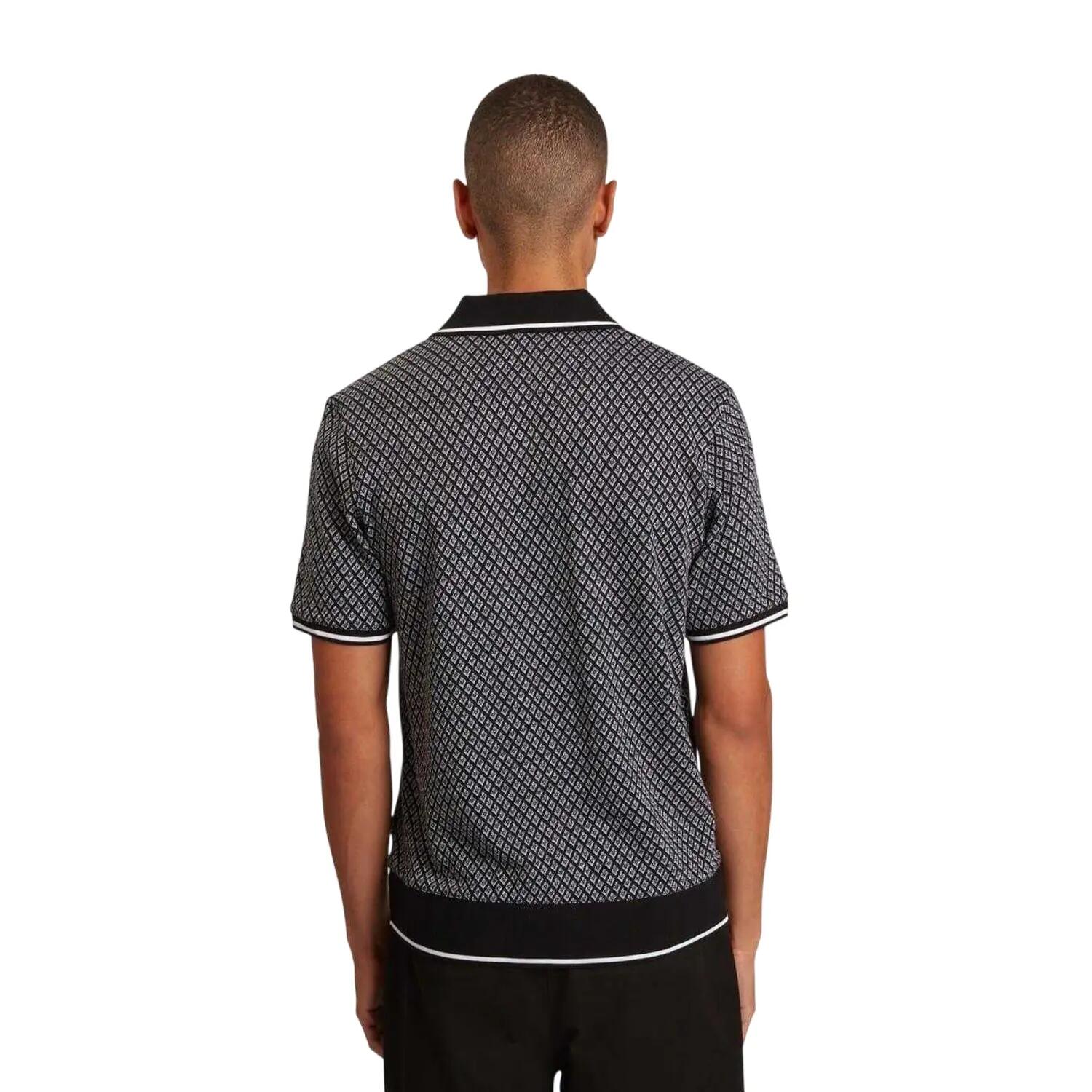 Mens Diamond Knitted Tipped Polo Shirt (Black) 5/5