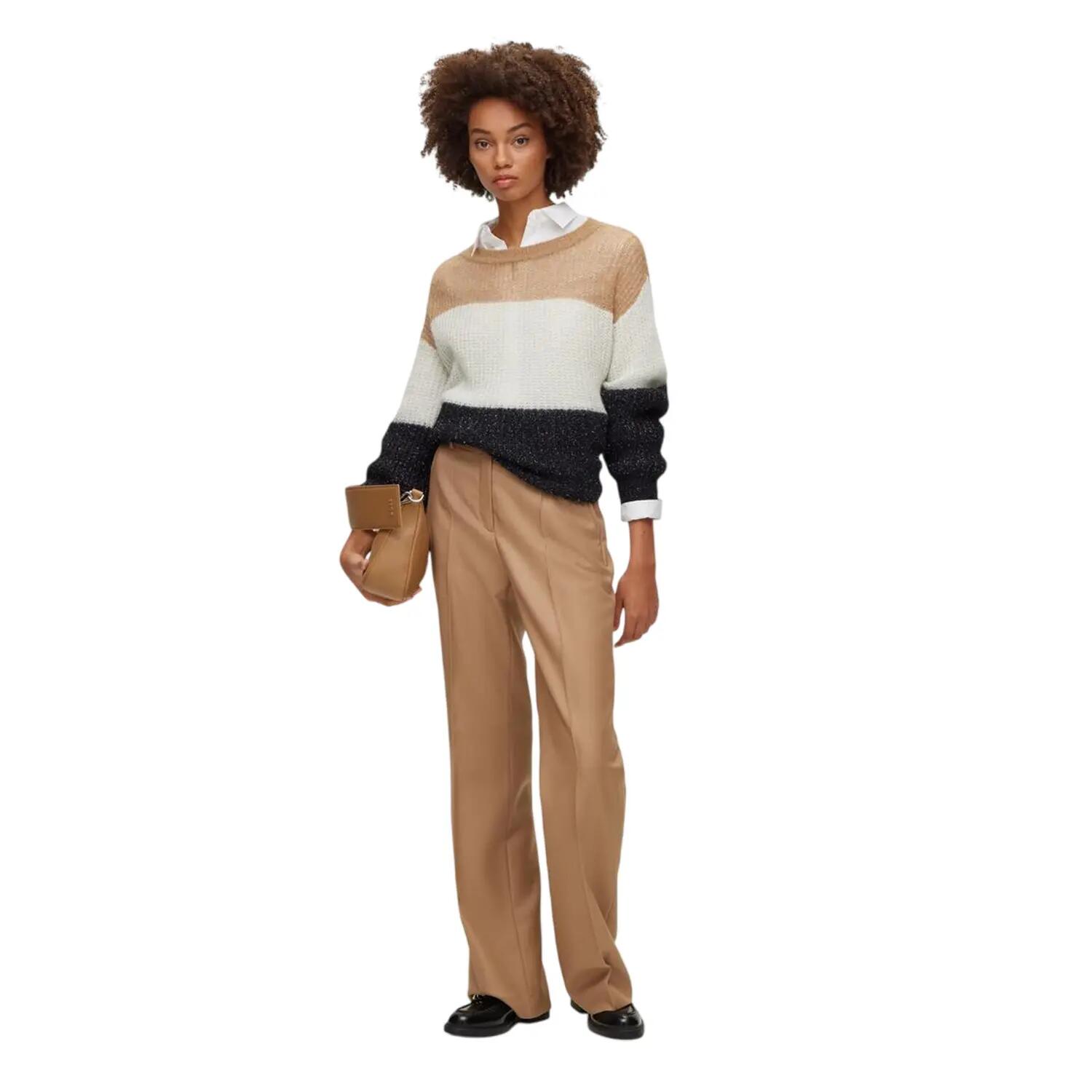 Pullover Top für , Rundhalsausschnitt Damen Schwarz/Weiß/Beige 6/6