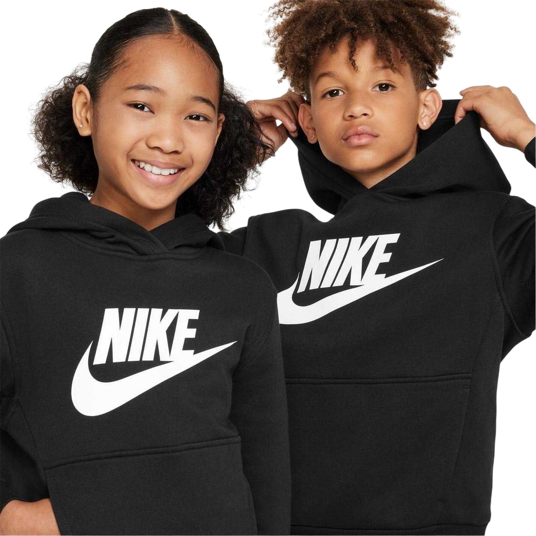 Felpa Con Cappuccio Logo Pile Bambini Nike Club Nero Bianco 5/5
