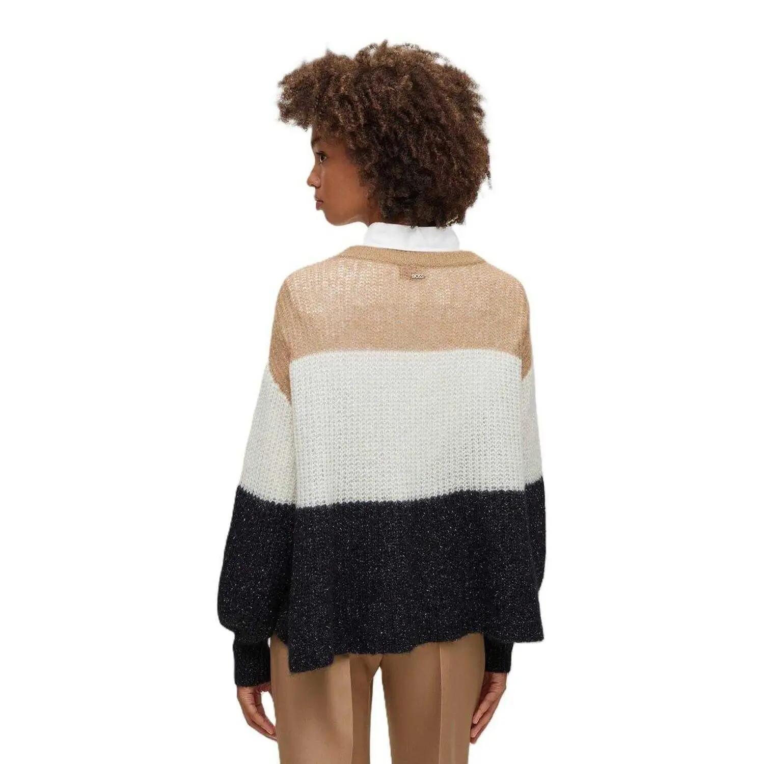 Pullover Top für , Rundhalsausschnitt Damen Schwarz/Weiß/Beige 5/6