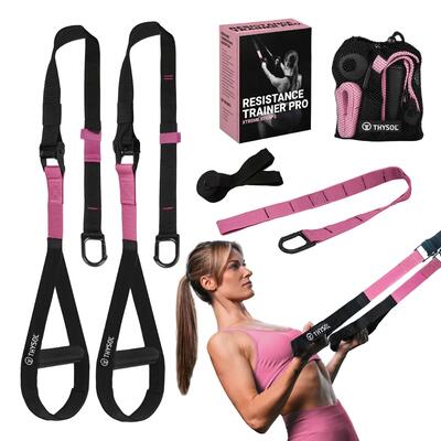 Suspension trainer set pro – thysol® xtreme straps - sling trainer - roze