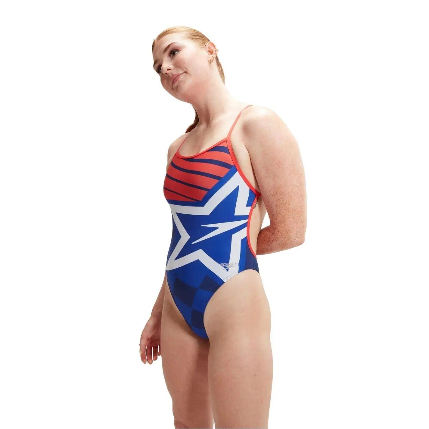 Maillot De Bain 1 Pièce Motif/style Étoile Et Rayures PLACEMENT Femme (Bleu 5/5