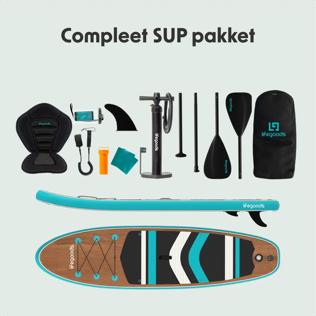 PaddlePro SUP Board - met zitje - opblaasbaar - 320cm - max 150kg - Hout/Blauw 9/10