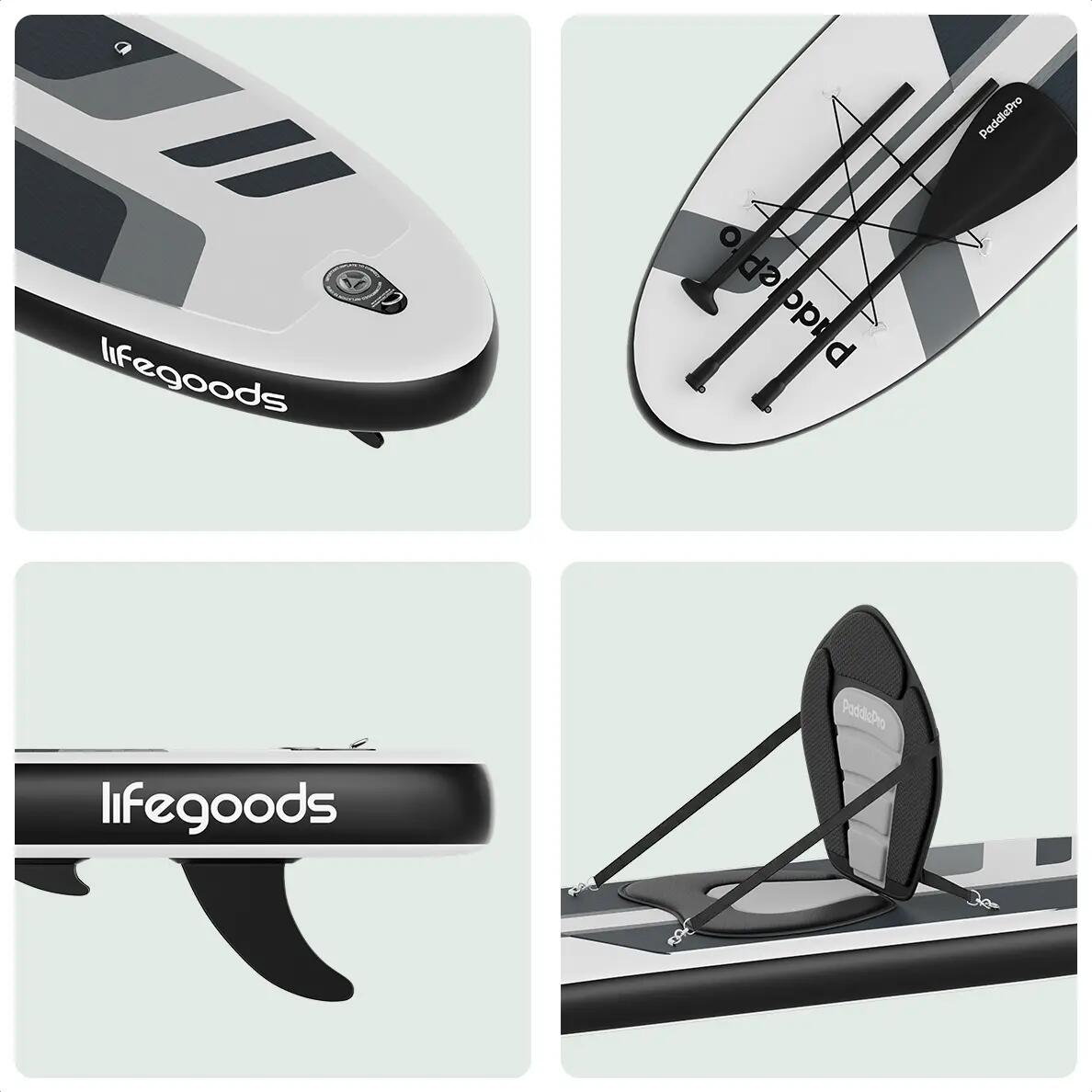 PaddlePro SUP Board - met zitje - opblaasbaar - 320cm - max 150kg - Zwart 9/10