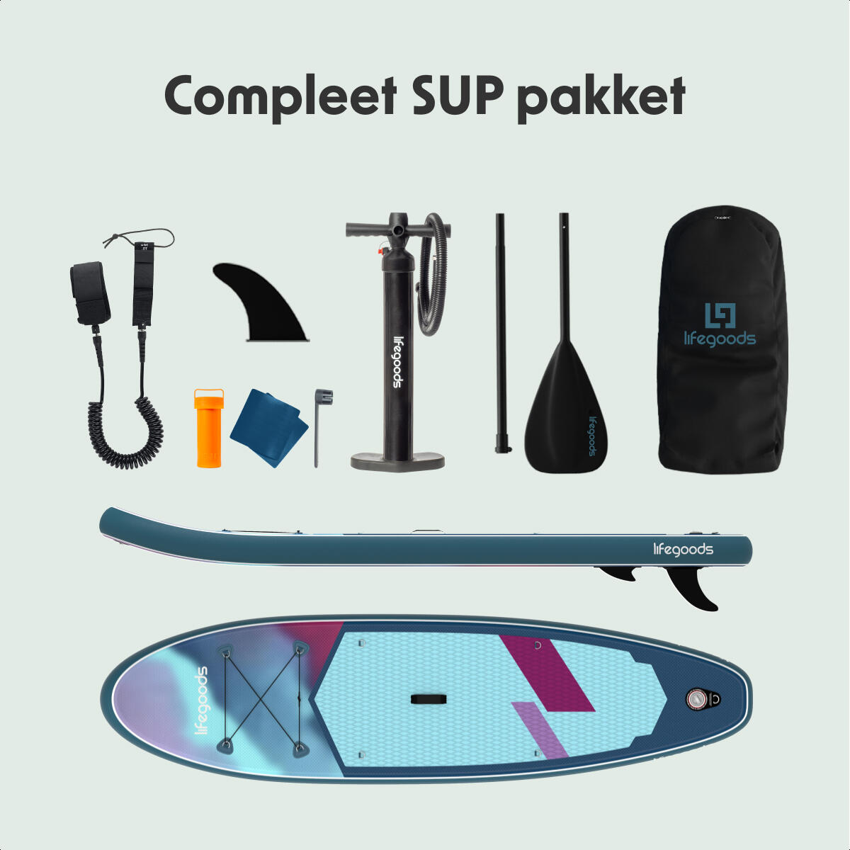 SUP Board Allround Compact - 300cm - max 100kg - beginners - Blauw/Paars 9/10