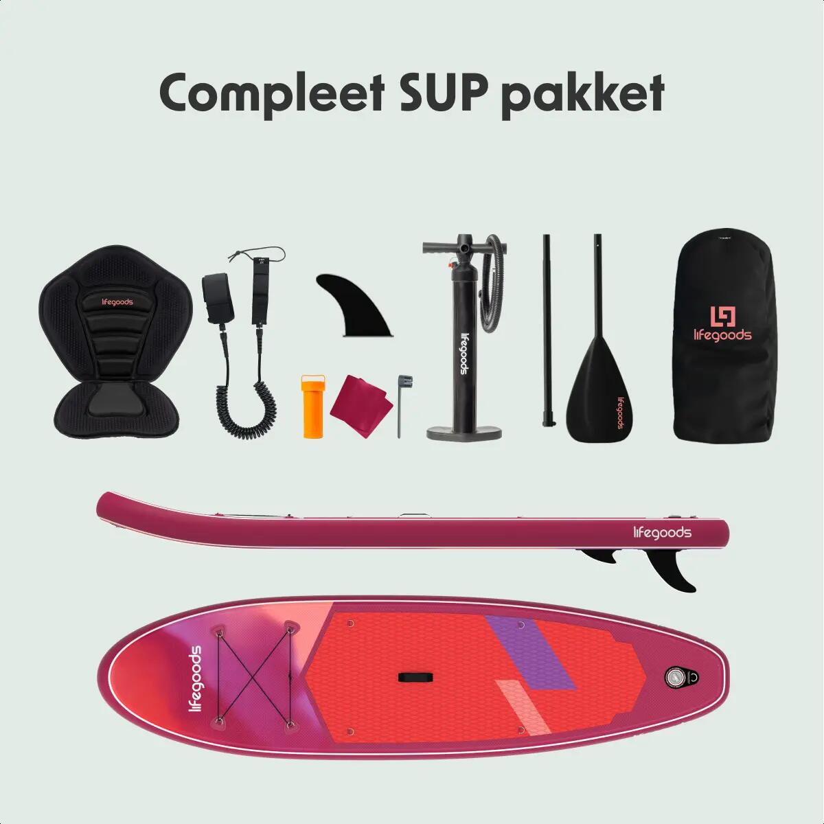 SUP Board Allround Compact - met zitje - 300cm - max 100kg - beginners - Rood 9/10