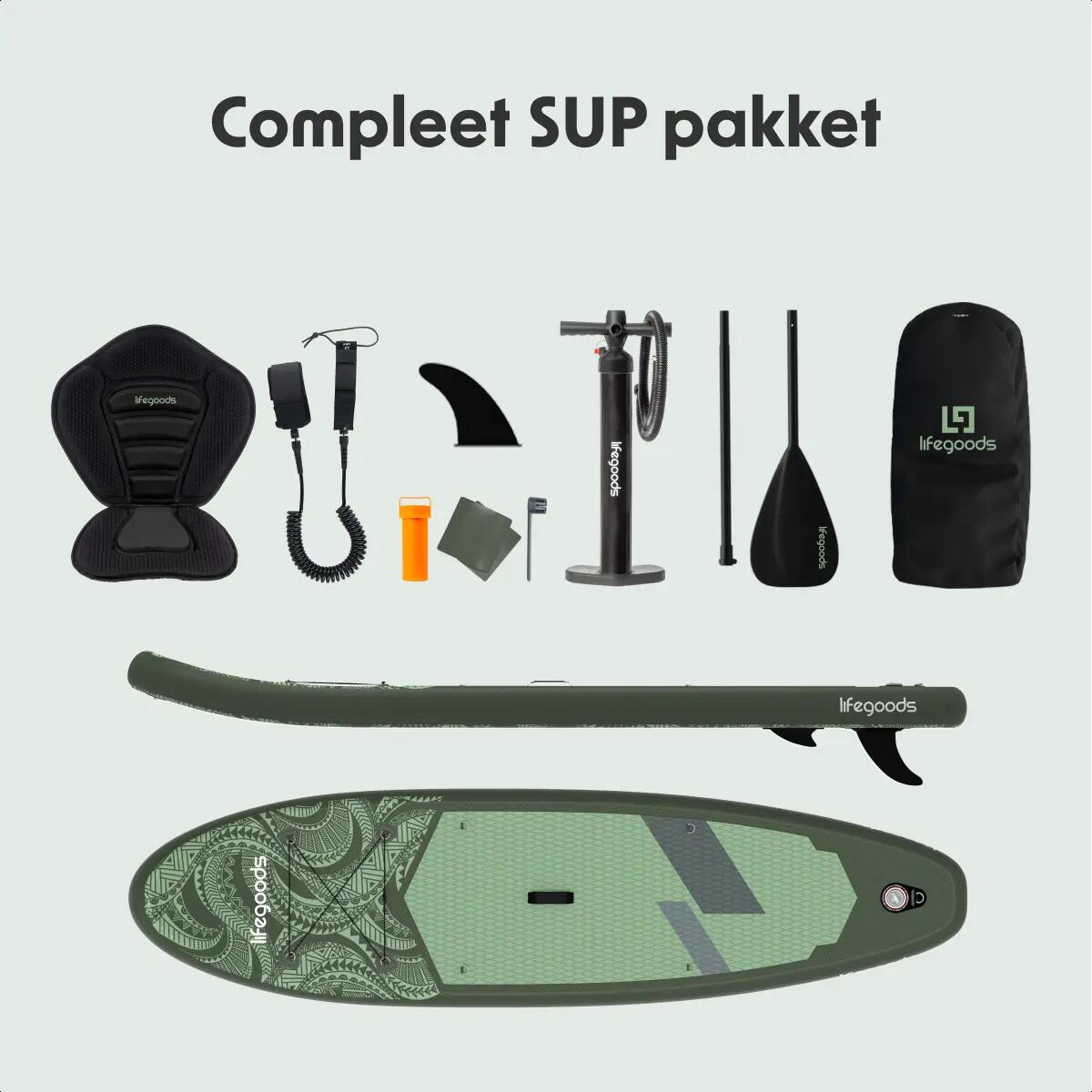SUP Board Allround Compact - met zitje - 300cm - max 100kg - beginners - Groen 9/10