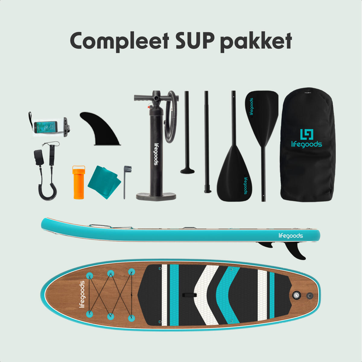 PaddlePro SUP Board - opblaasbaar - 320cm - max 150kg - Hout/Blauw 9/10