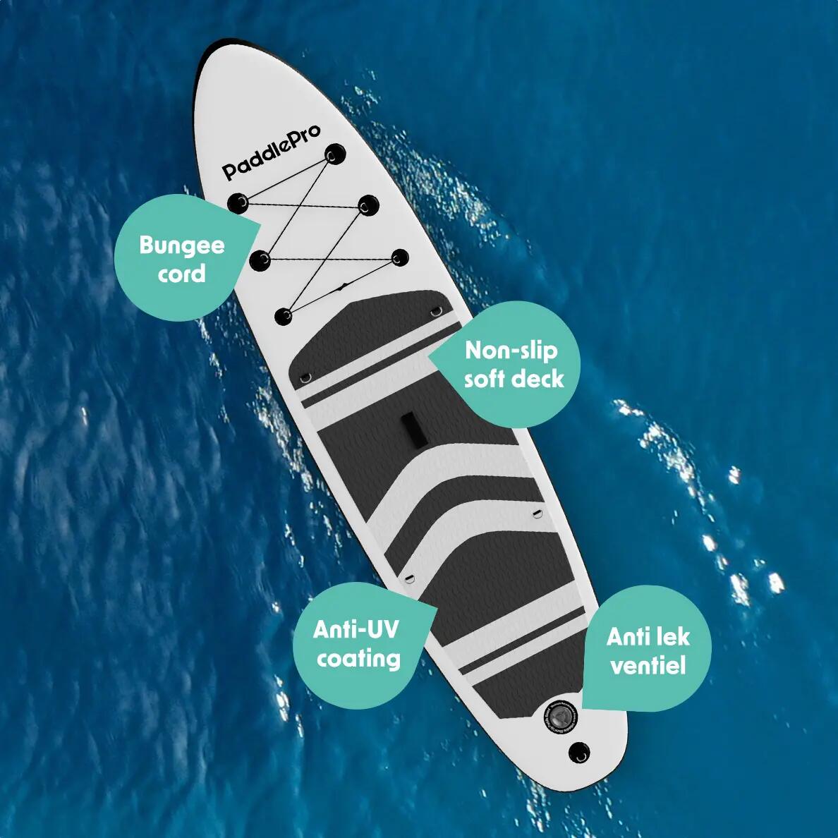 PaddlePro SUP Board - met zitje - opblaasbaar - 320cm - max 150kg - Zwart/Wit 9/10