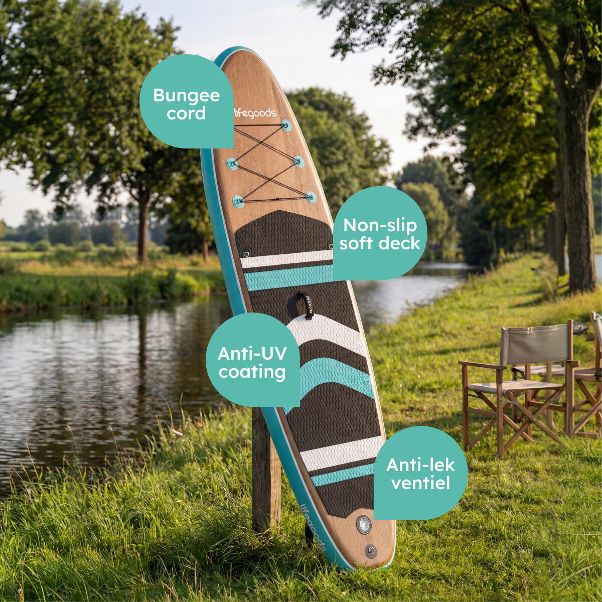 PaddlePro SUP Board - opblaasbaar - 320cm - max 150kg - Hout/Blauw 8/10
