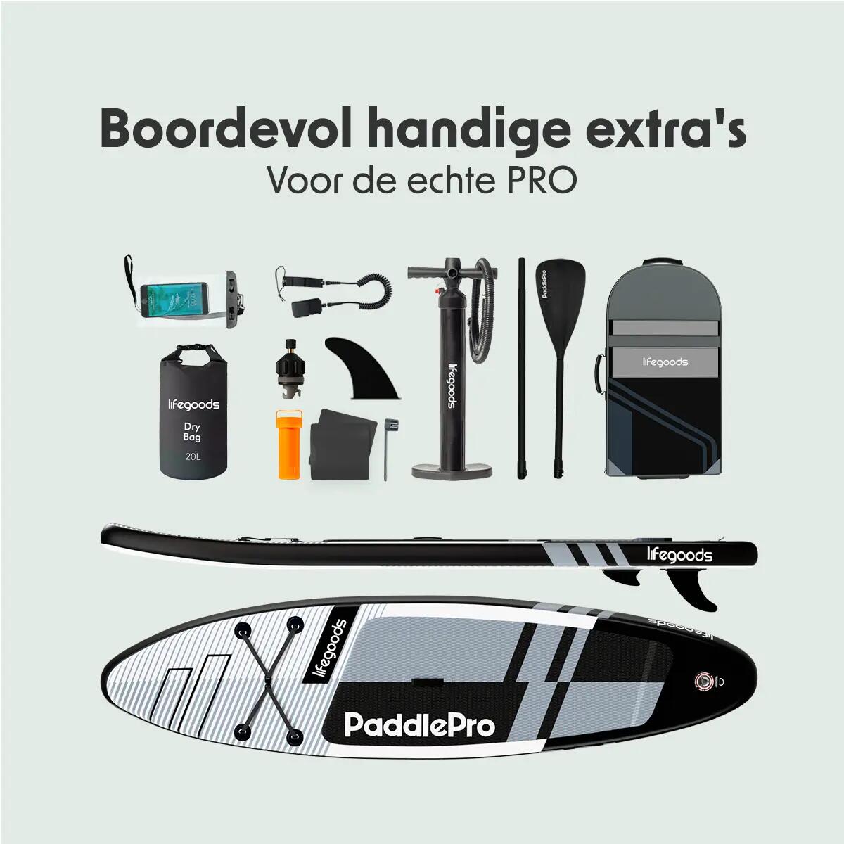 PaddlePro SUP Board Pro - opblaasbaar - 320cm - max 150kg - Wit/Zwart 6/10
