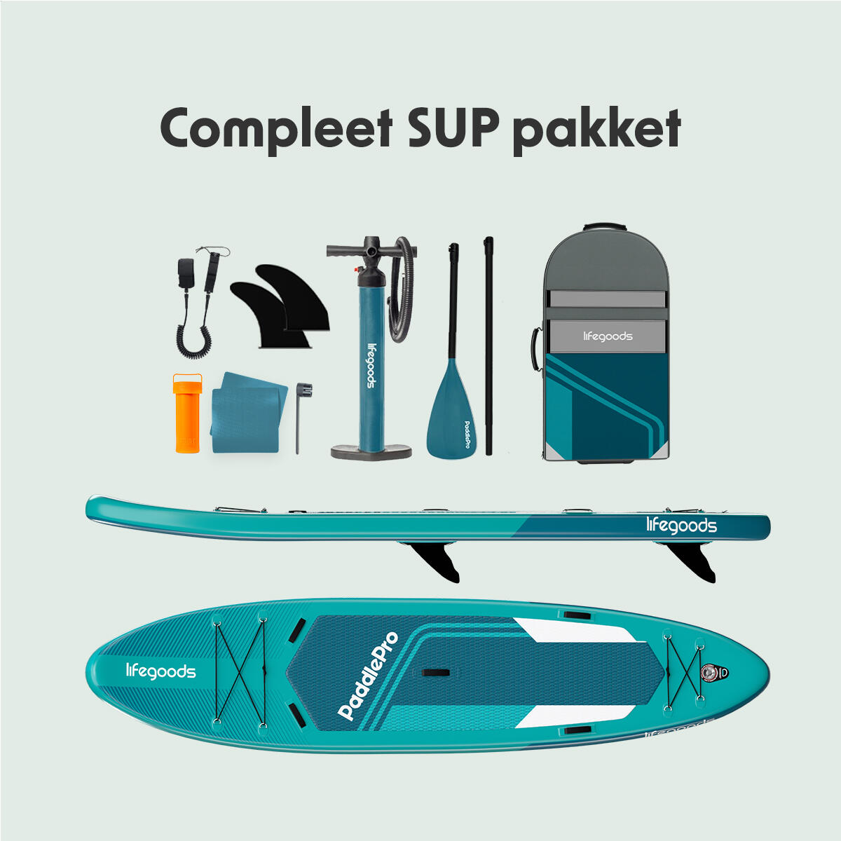 SUP Board Tandem - complete set - 381cm - max 220kg - 2 personen - Blauwgroen 6/8