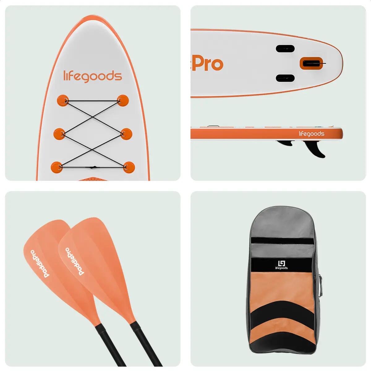PaddlePro SUP Board - opblaasbaar - 320cm - max 150kg - Wit/Oranje 7/10