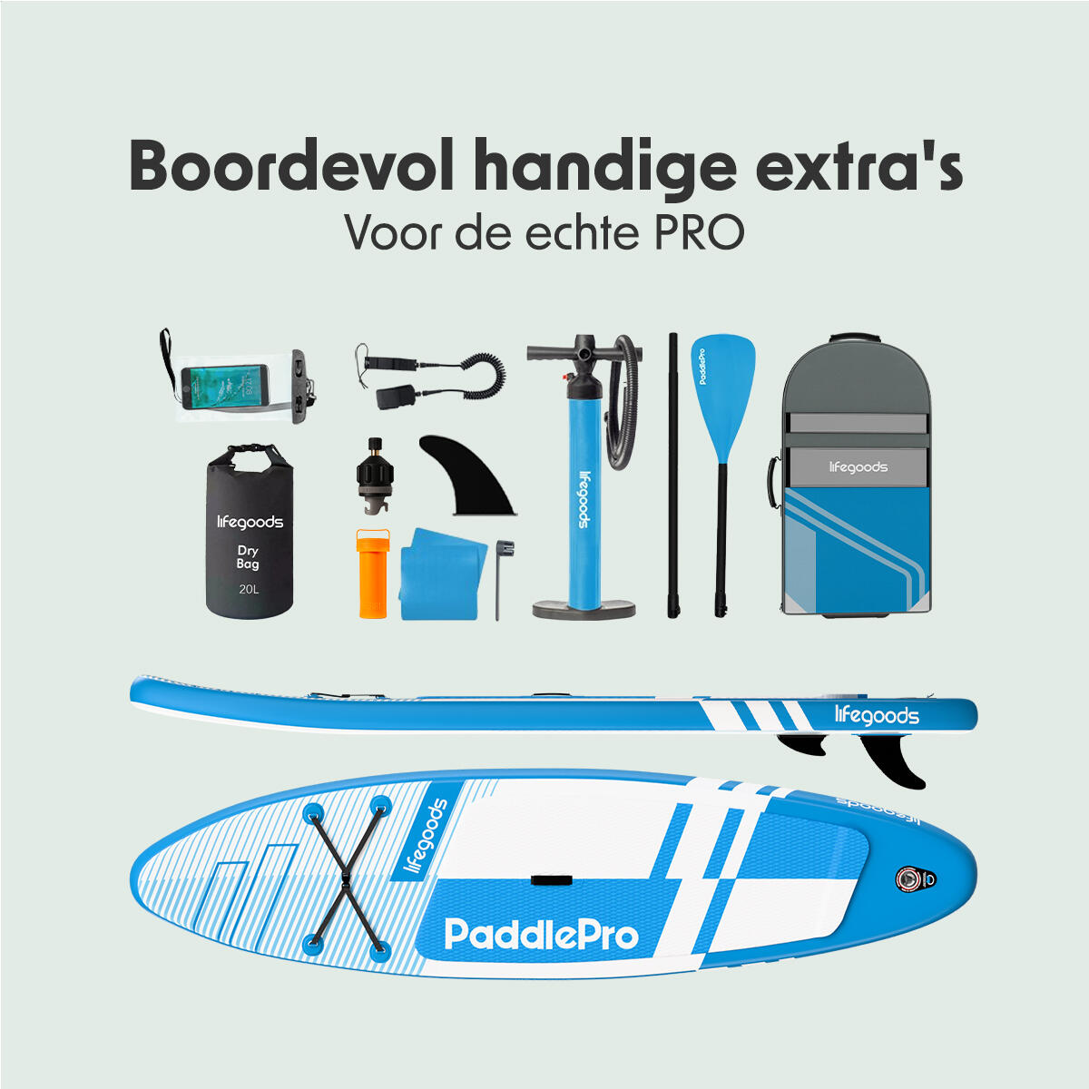 PaddlePro SUP Board Pro - opblaasbaar - 320cm - max 150kg - Lichtblauw 5/10