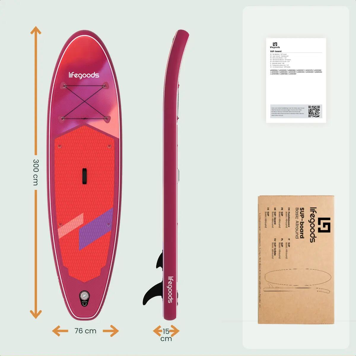 SUP Board Allround Compact - 300cm - max 100kg - beginners - Rood/Lila 7/10