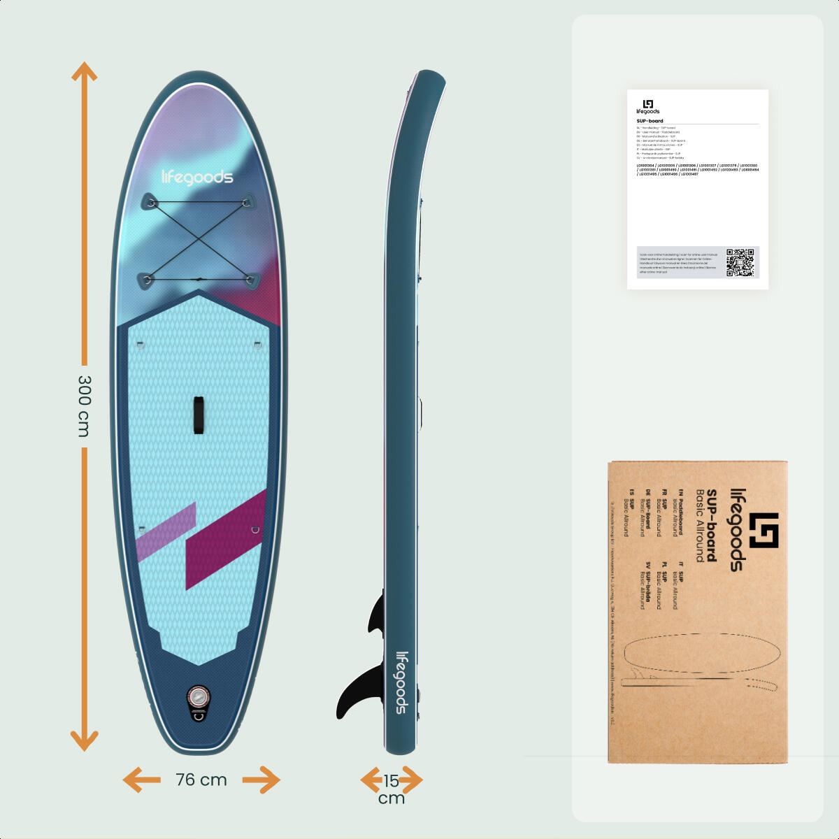 SUP Board Allround Compact - 300cm - max 100kg - beginners - Blauw/Paars 7/10