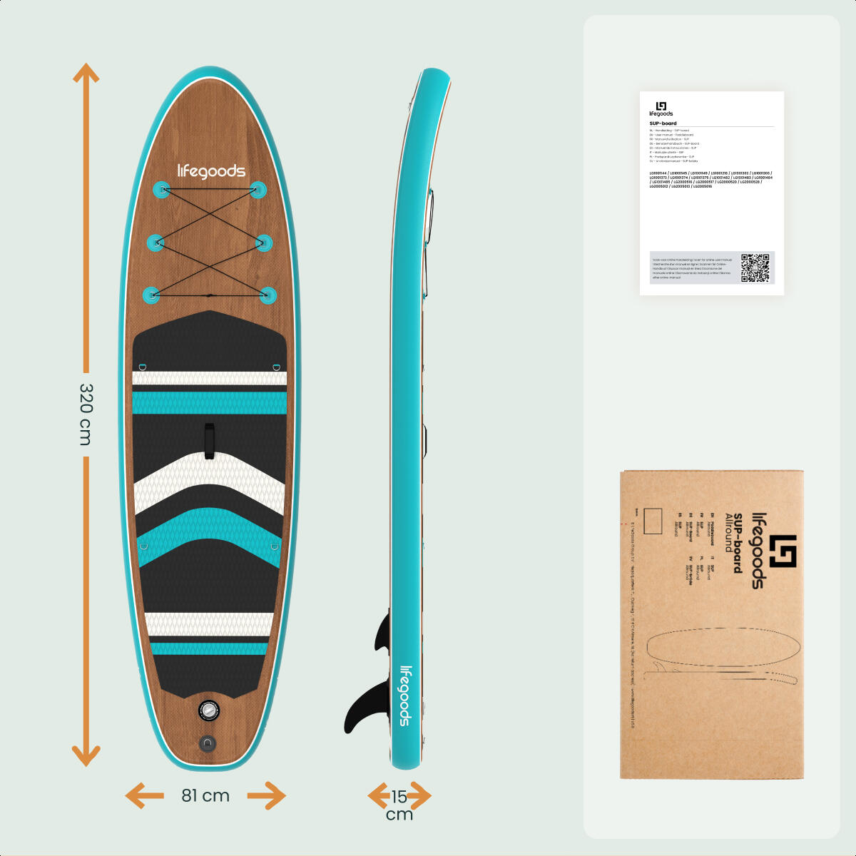 PaddlePro SUP Board - opblaasbaar - 320cm - max 150kg - Hout/Blauw 7/10
