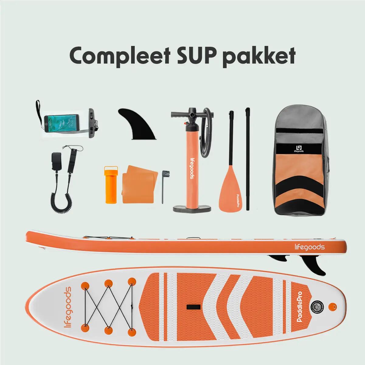 PaddlePro SUP Board - opblaasbaar - 320cm - max 150kg - Wit/Oranje 6/10