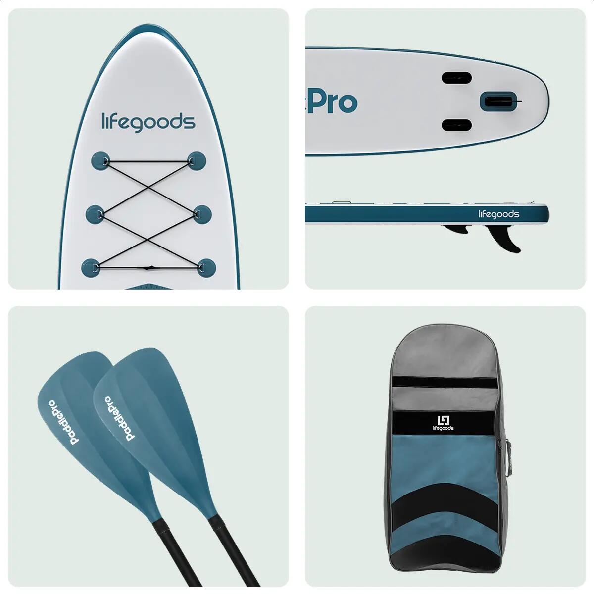 PaddlePro SUP Board - opblaasbaar - 320cm - max 150kg - Wit/Blauwgroen 7/10