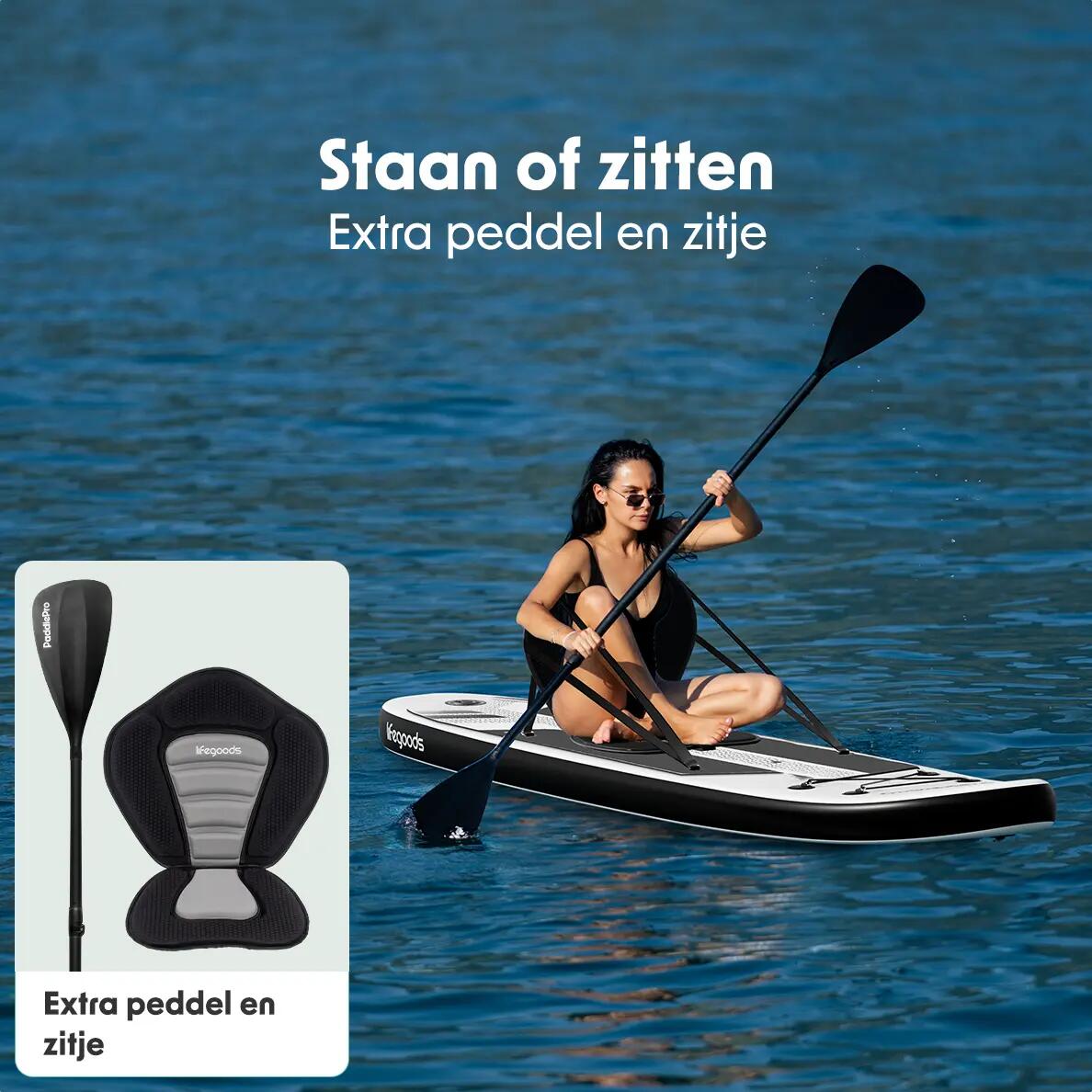 PaddlePro SUP Board - met zitje - opblaasbaar - 320cm - max 150kg - Zwart 5/10