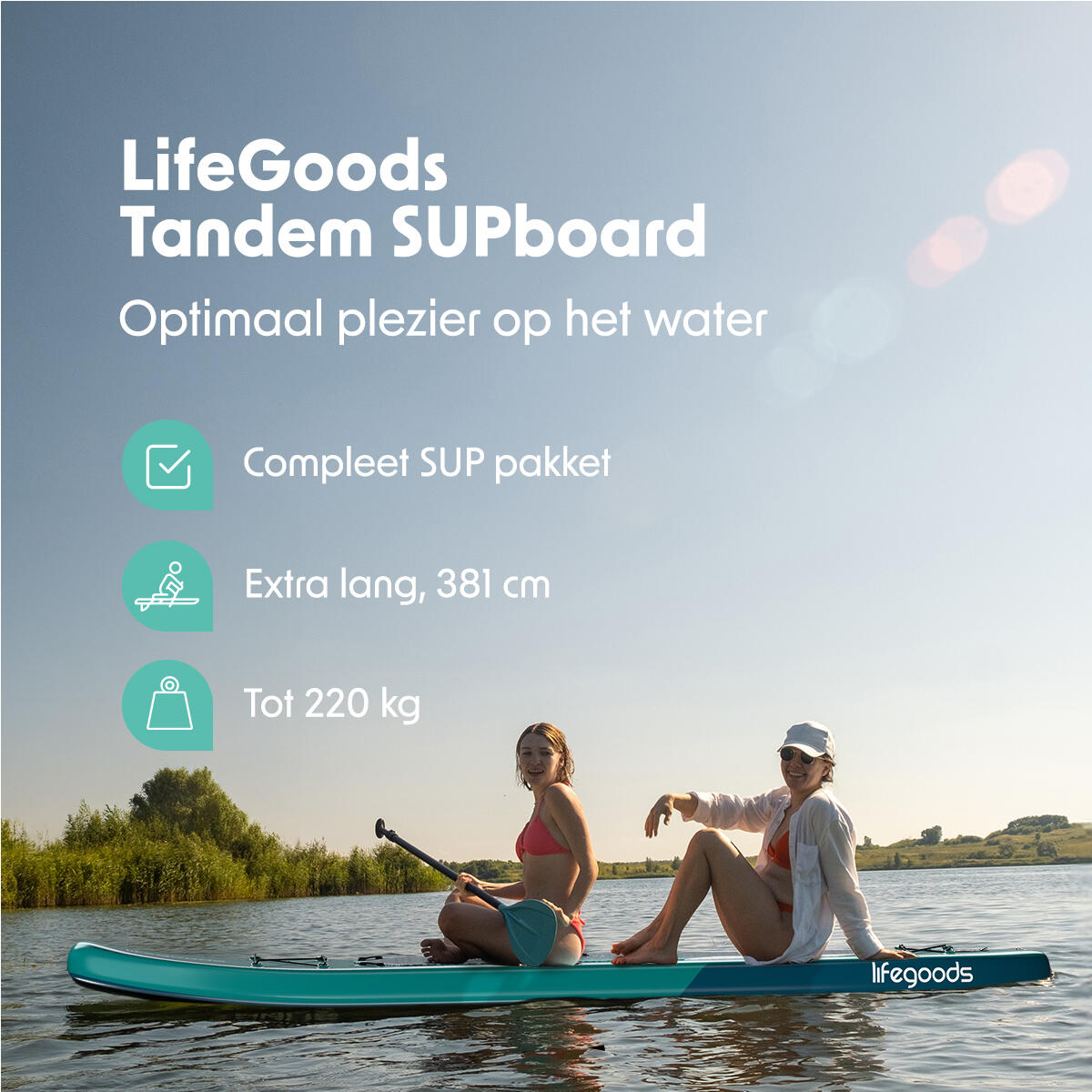 SUP Board Tandem - complete set - 381cm - max 220kg - 2 personen - Blauwgroen 2/8