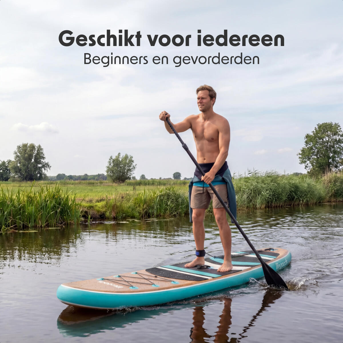 PaddlePro SUP Board - opblaasbaar - 320cm - max 150kg - Hout/Blauw 3/10