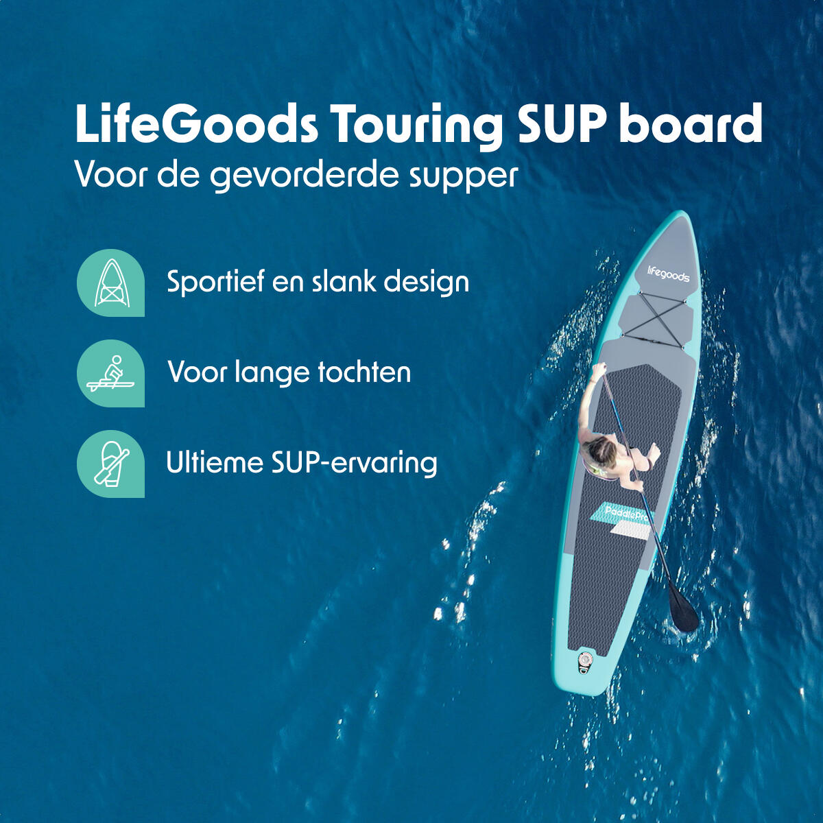 SUP Board Touring - complete set - opblaasbaar - 365cm - max 165kg - Blauwgroen 2/10