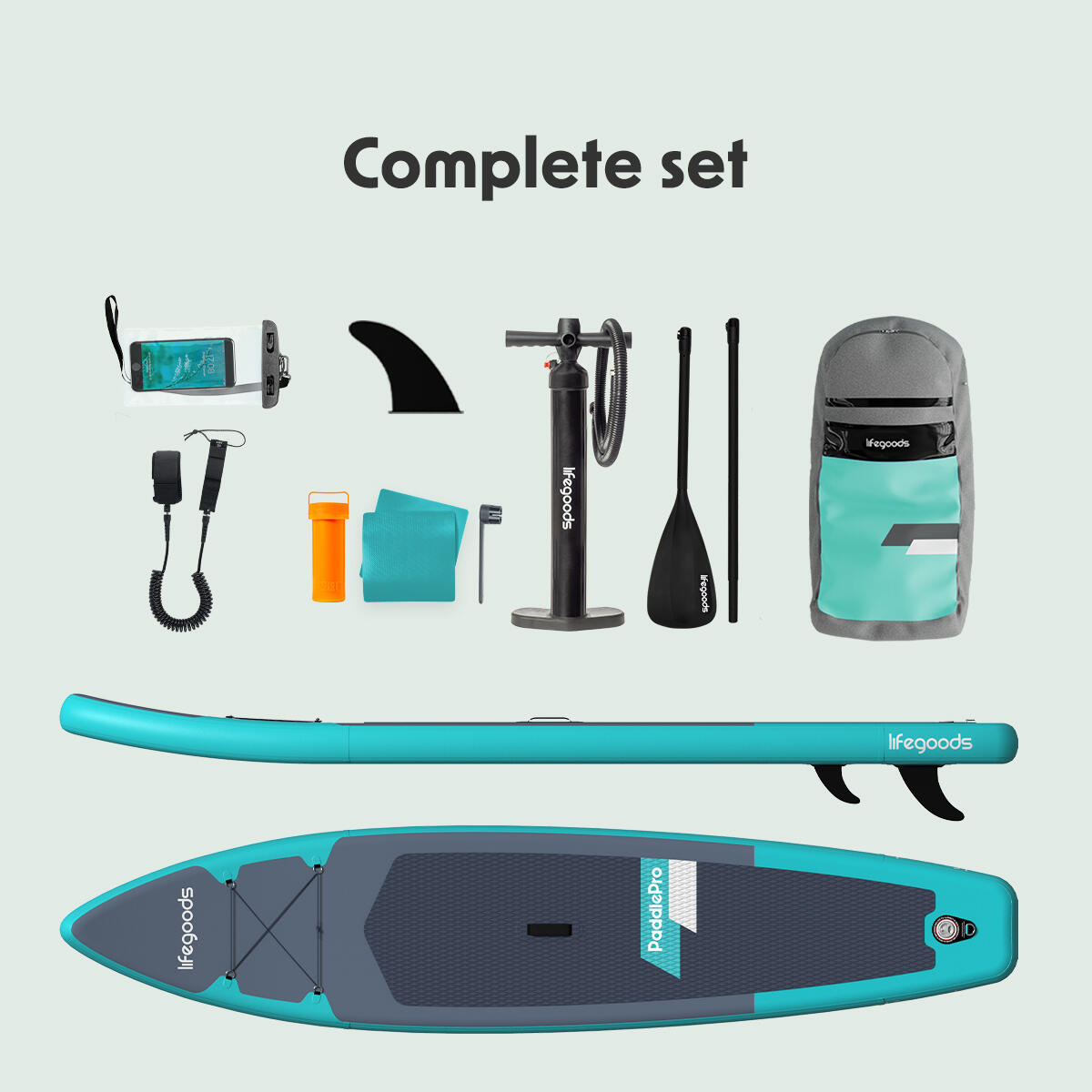 SUP Board Touring - complete set - opblaasbaar - 365cm - max 165kg - Blauwgroen 10/10