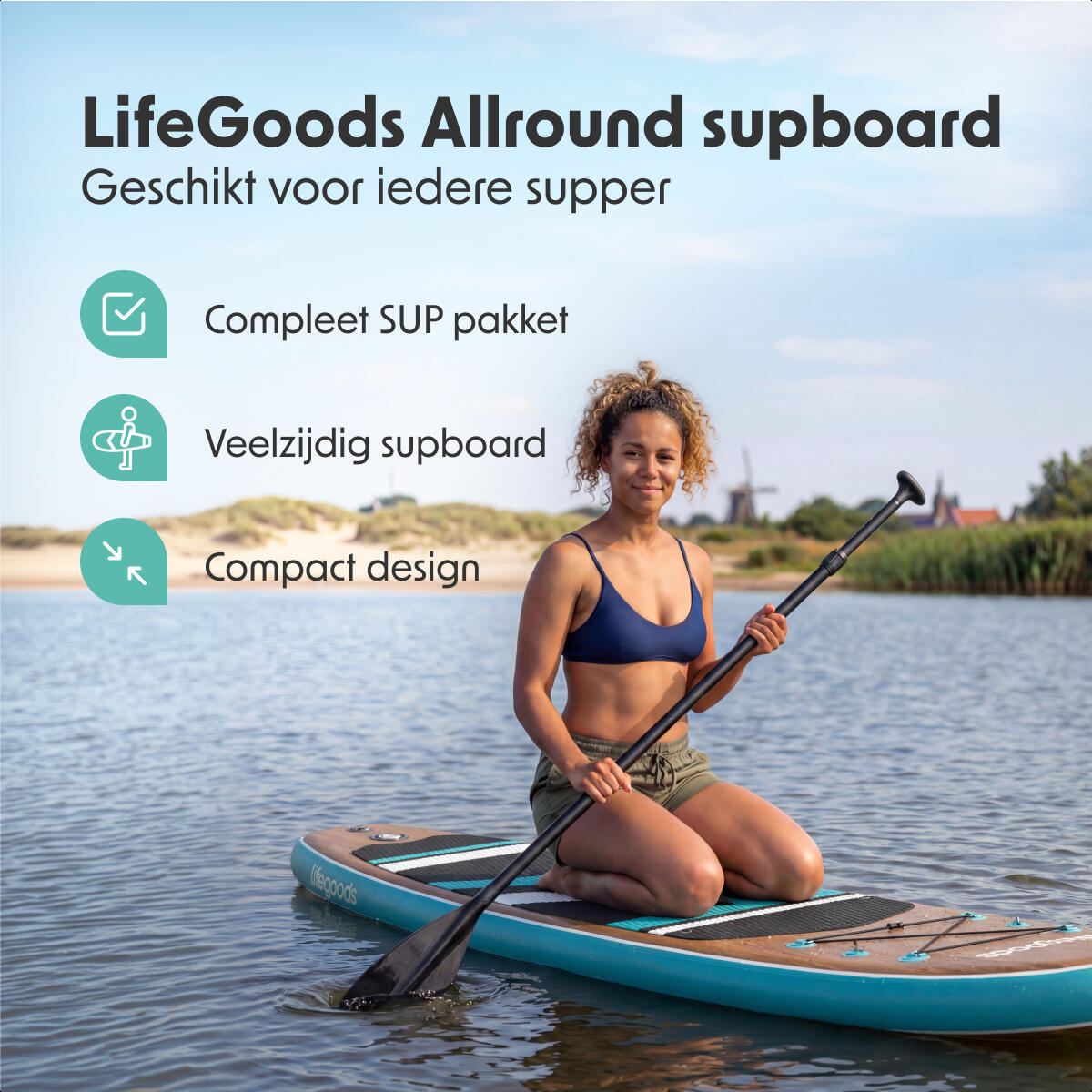 PaddlePro SUP Board - opblaasbaar - 320cm - max 150kg - Hout/Blauw 2/10