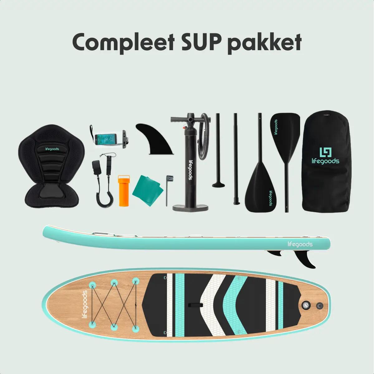 PaddlePro SUP Board - met zitje - opblaasbaar - 320cm - max 150kg - Hout/Groen 9/10