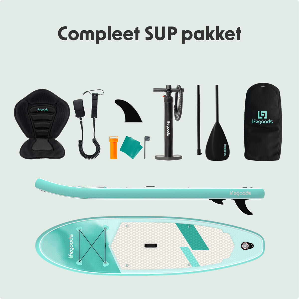 SUP Board Allround Compact - met zitje - 300cm - max 100kg - beginners - Groen 9/10