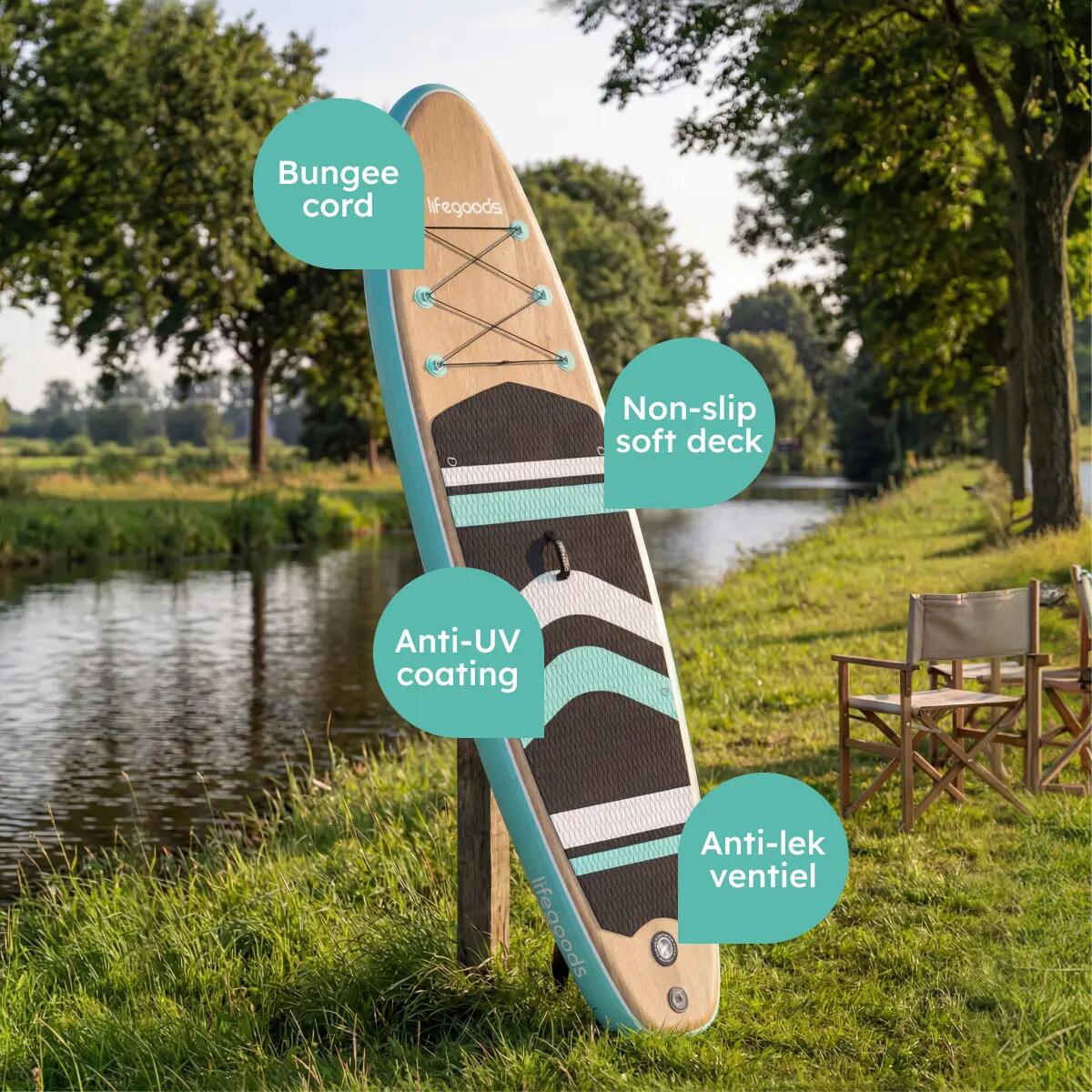 PaddlePro SUP Board - met zitje - opblaasbaar - 320cm - max 150kg - Hout/Groen 8/10