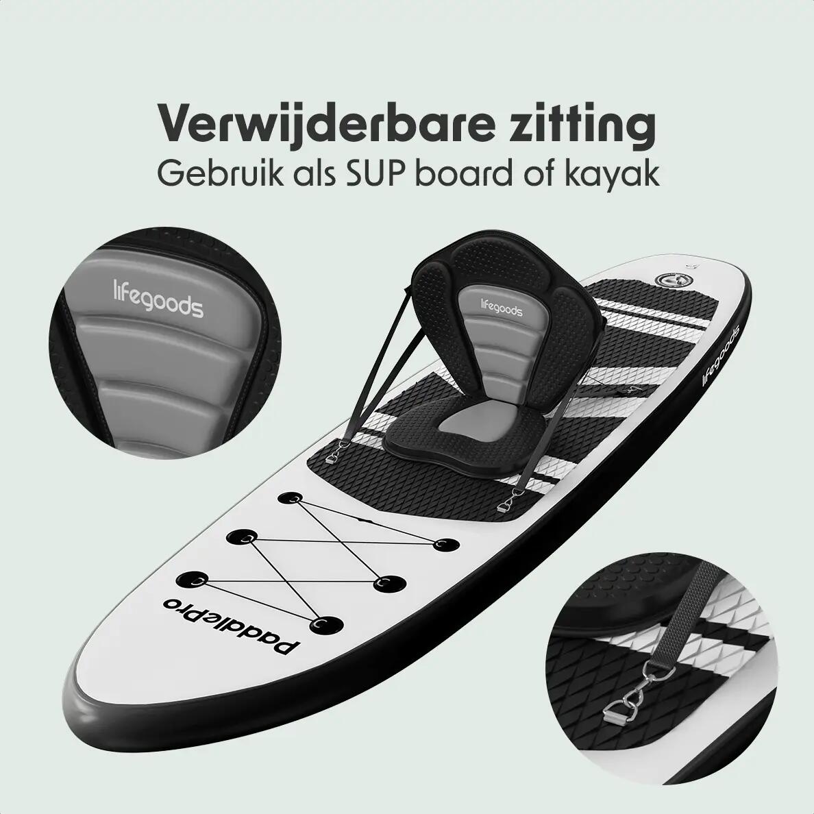 PaddlePro SUP Board - met zitje - opblaasbaar - 320cm - max 150kg - Zwart/Wit 7/10