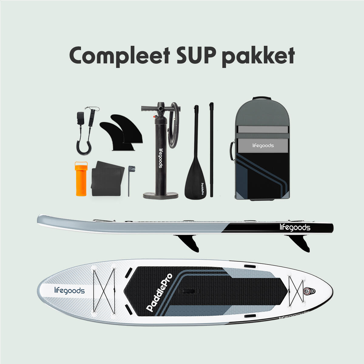 SUP Board Tandem - complete set - 381cm - max 220kg - 2 personen - Wit/Zwart 5/8