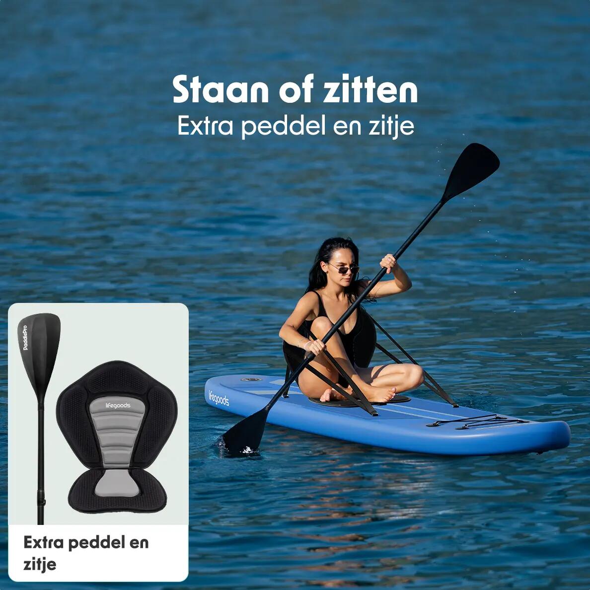 PaddlePro SUP Board - met zitje - opblaasbaar - 320cm - max 150kg - Blauw 5/10