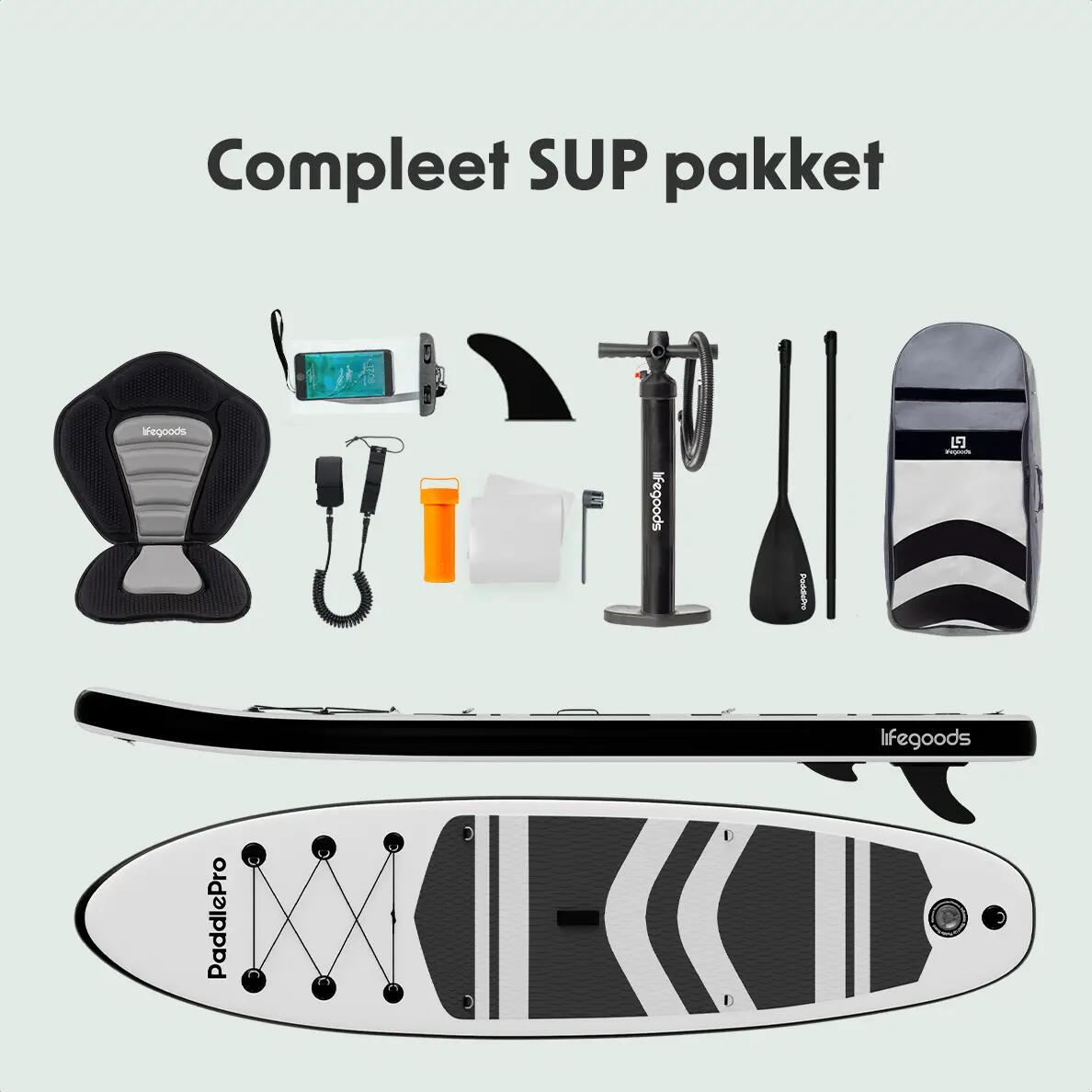 PaddlePro SUP Board - met zitje - opblaasbaar - 320cm - max 150kg - Zwart/Wit 10/10