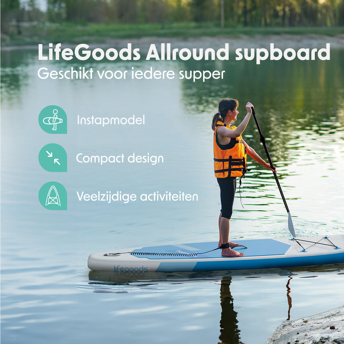 SUP Board Allround Compact - 300cm - max 100kg - beginners - Wit/Lichtblauw 2/10