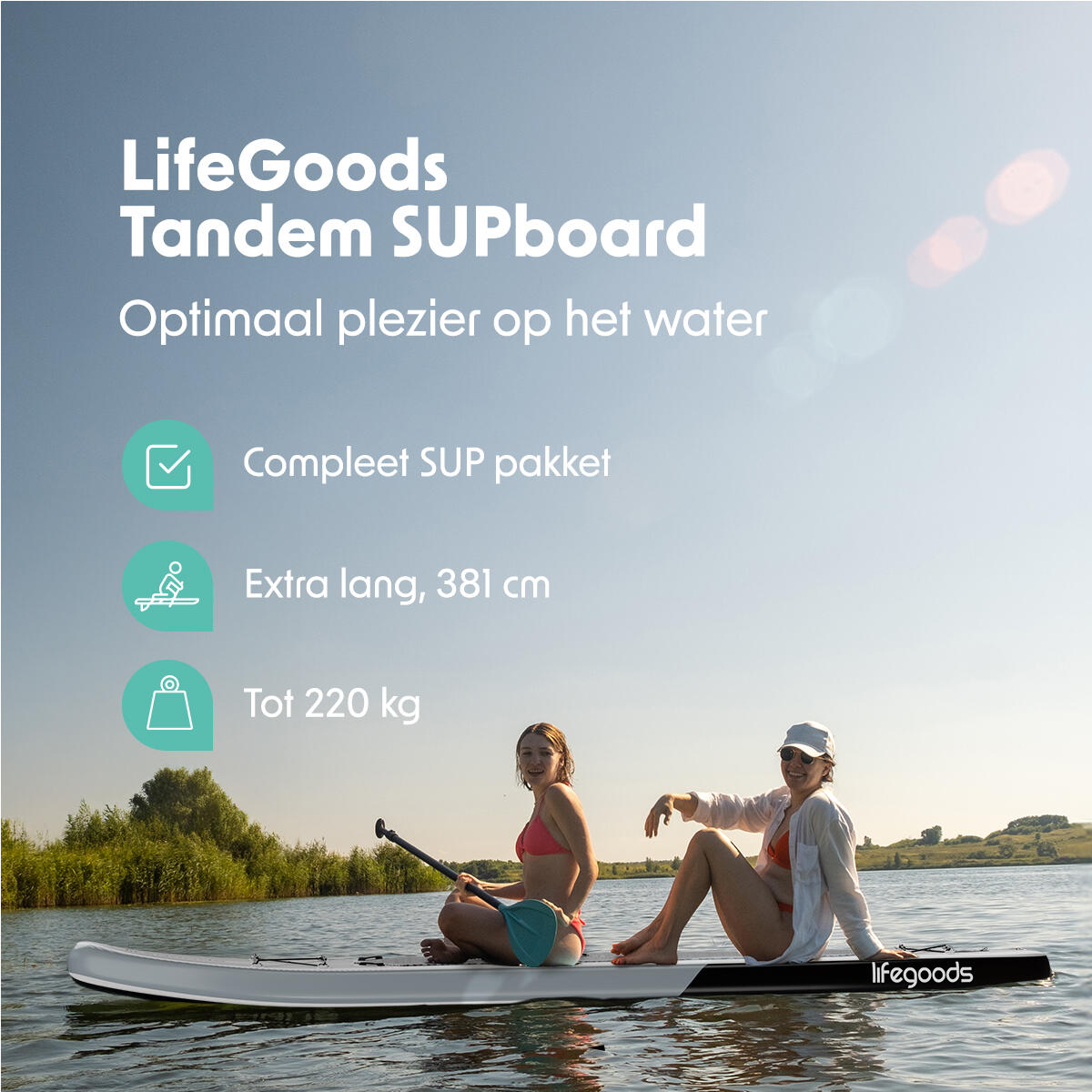 SUP Board Tandem - complete set - 381cm - max 220kg - 2 personen - Wit/Zwart 2/8