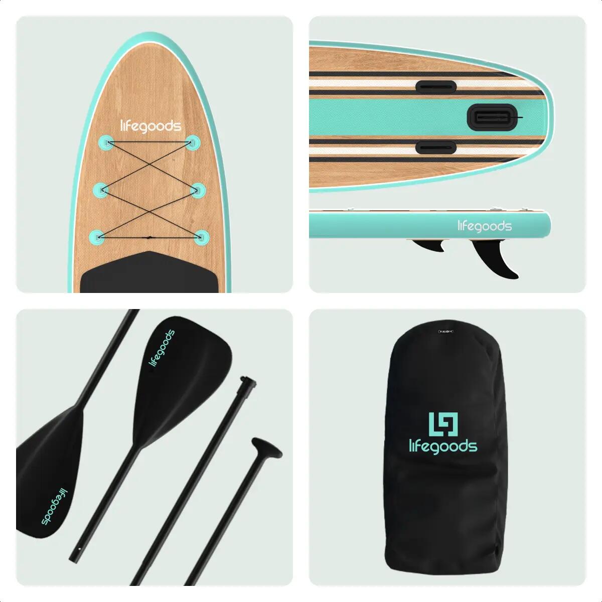 PaddlePro SUP Board - met zitje - opblaasbaar - 320cm - max 150kg - Hout/Groen 10/10