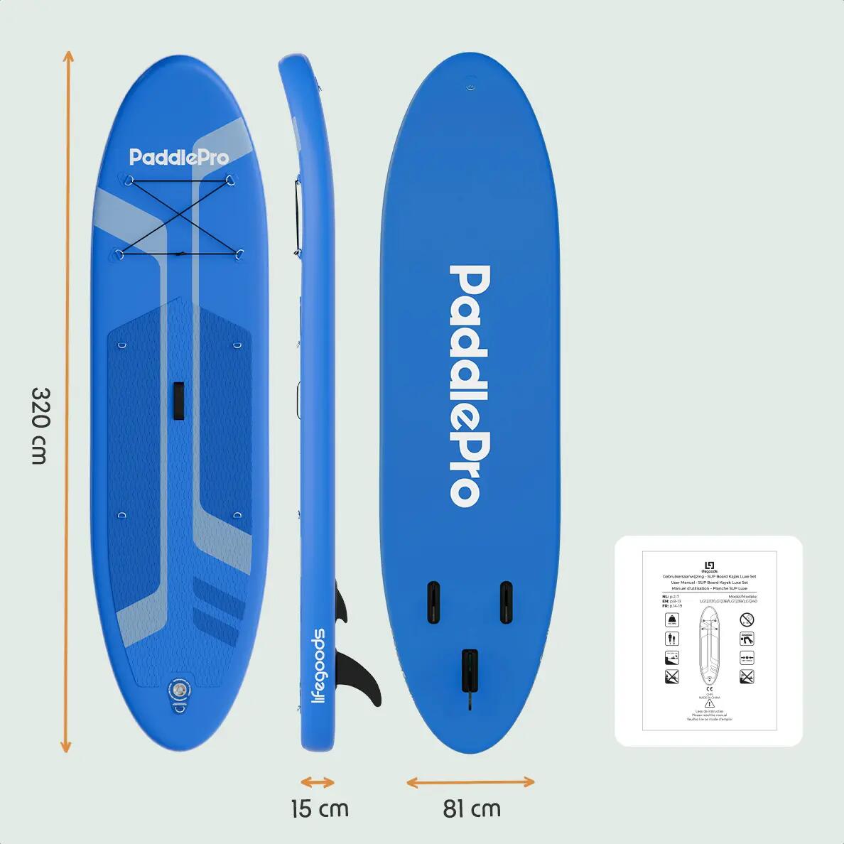 PaddlePro SUP Board - met zitje - opblaasbaar - 320cm - max 150kg - Blauw 10/10