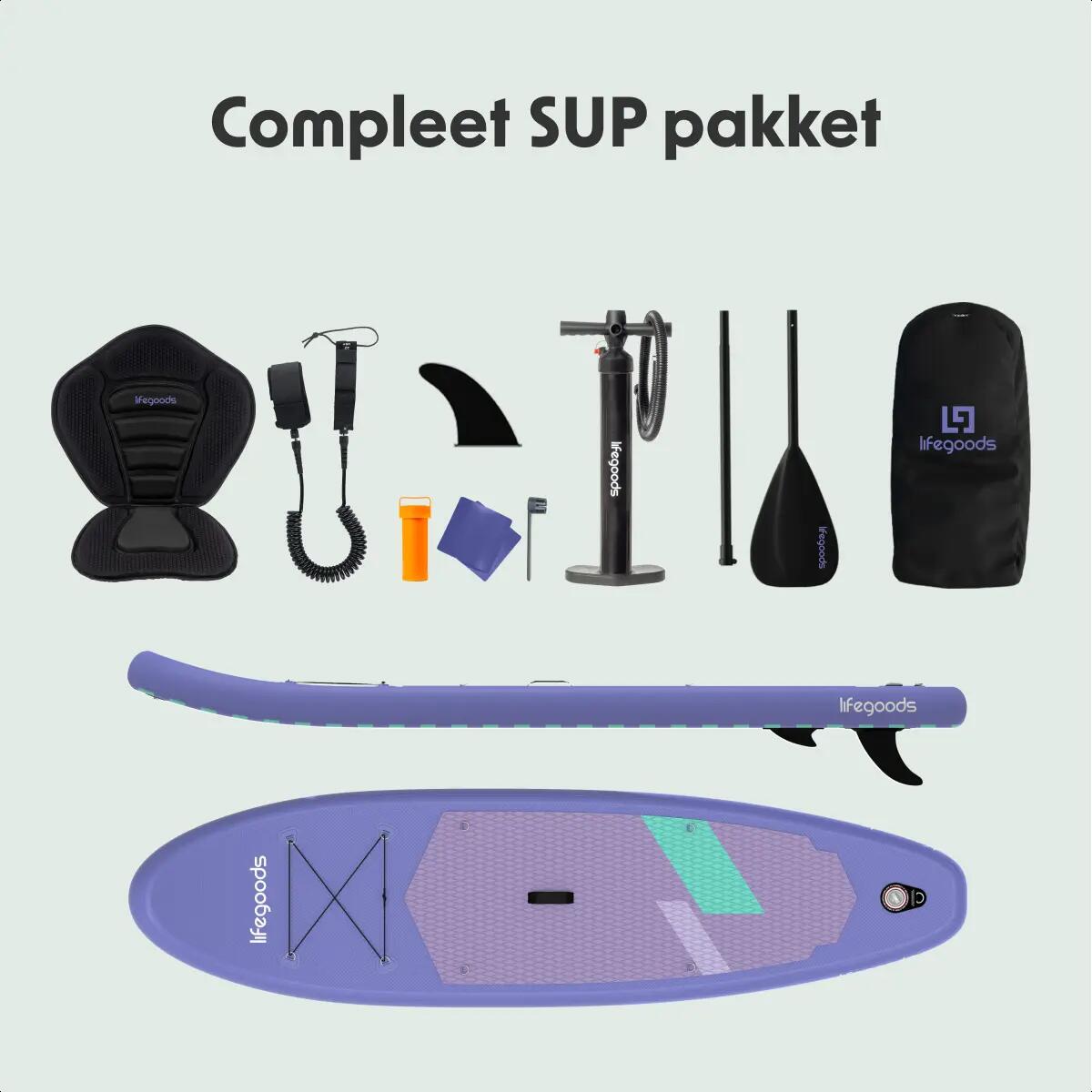 SUP Board Allround Compact - met zitje - 300cm - max 100kg - beginners - Paars 9/10
