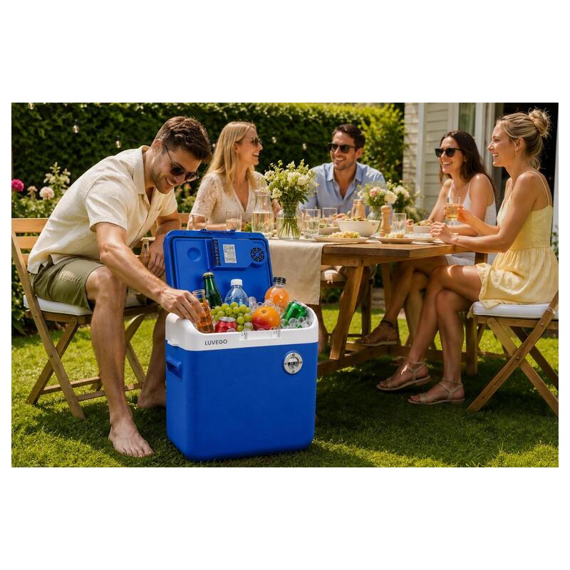 Răcitor electric 30 L – Frigobox 12 V, 230 V – Cu difuzor Bluetooth încorporat