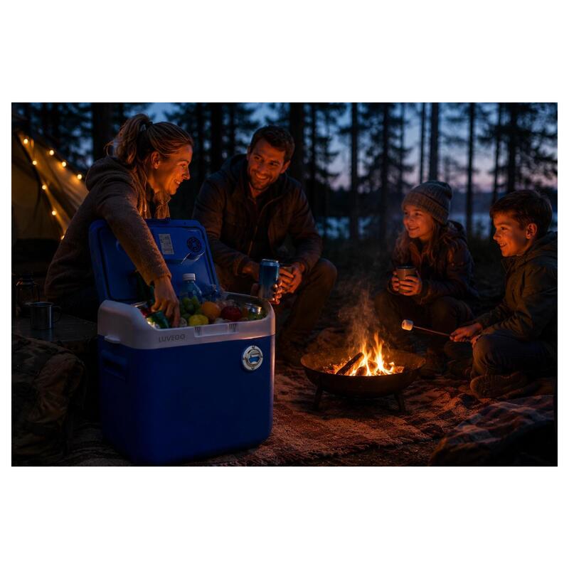 Răcitor electric 30 L – Frigobox 12 V, 230 V – Cu difuzor Bluetooth încorporat