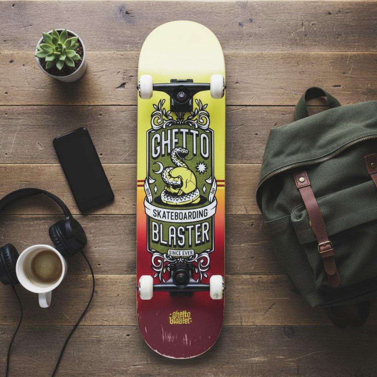 Skateboard Ghettoblaster para empezar Skull Rojo Amarillo 8.0" 9/11