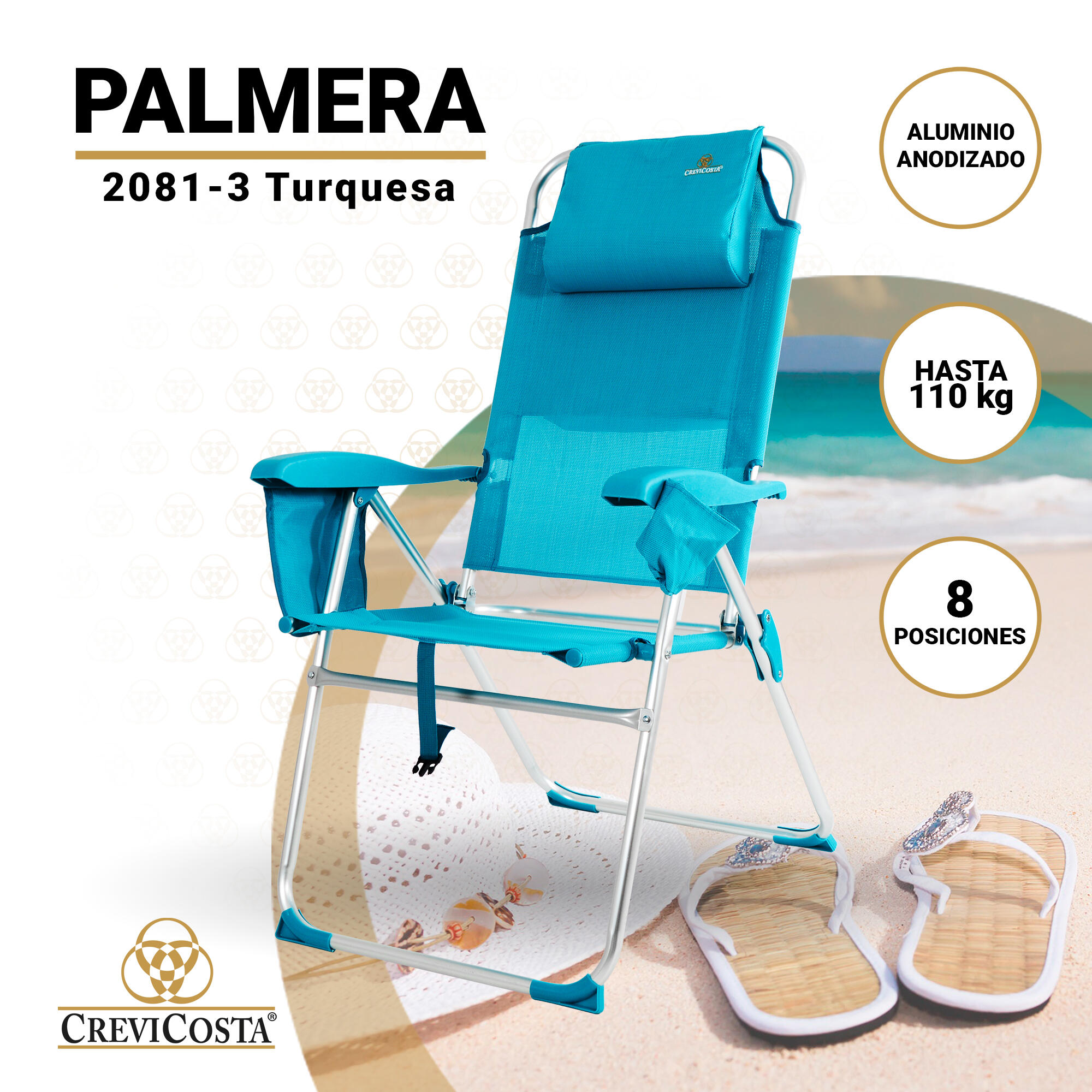 Silla de Playa Palmera 2081-3 NEW - CREVICOSTA. Turquesa 2/7