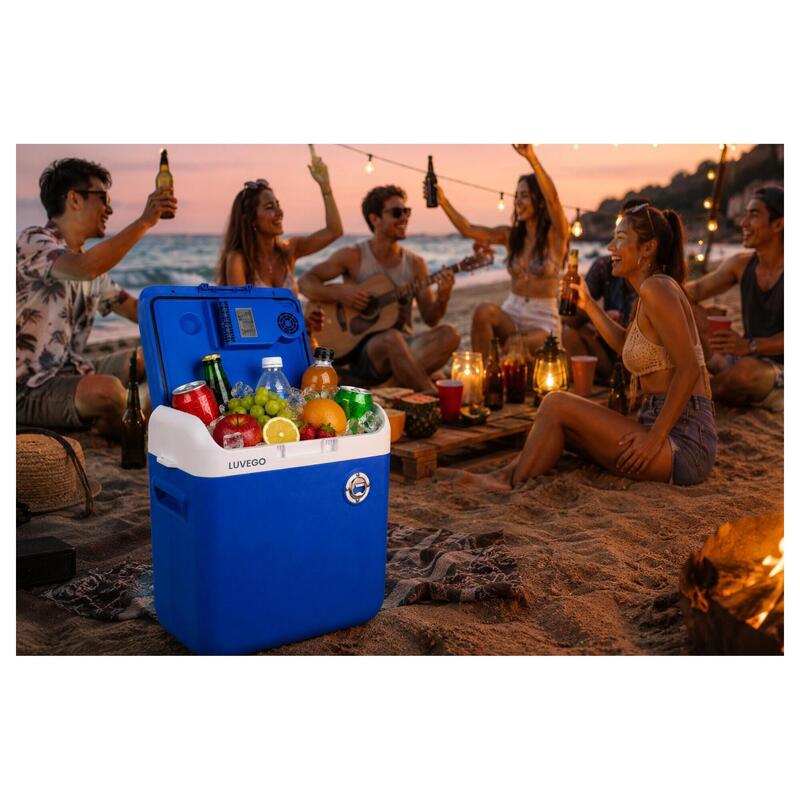 Răcitor electric 30 L – Frigobox 12 V, 230 V – Cu difuzor Bluetooth încorporat