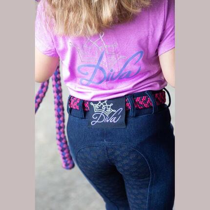 Pantalon d'équitation Equitights Denim Diva Violet Full Grip enfant