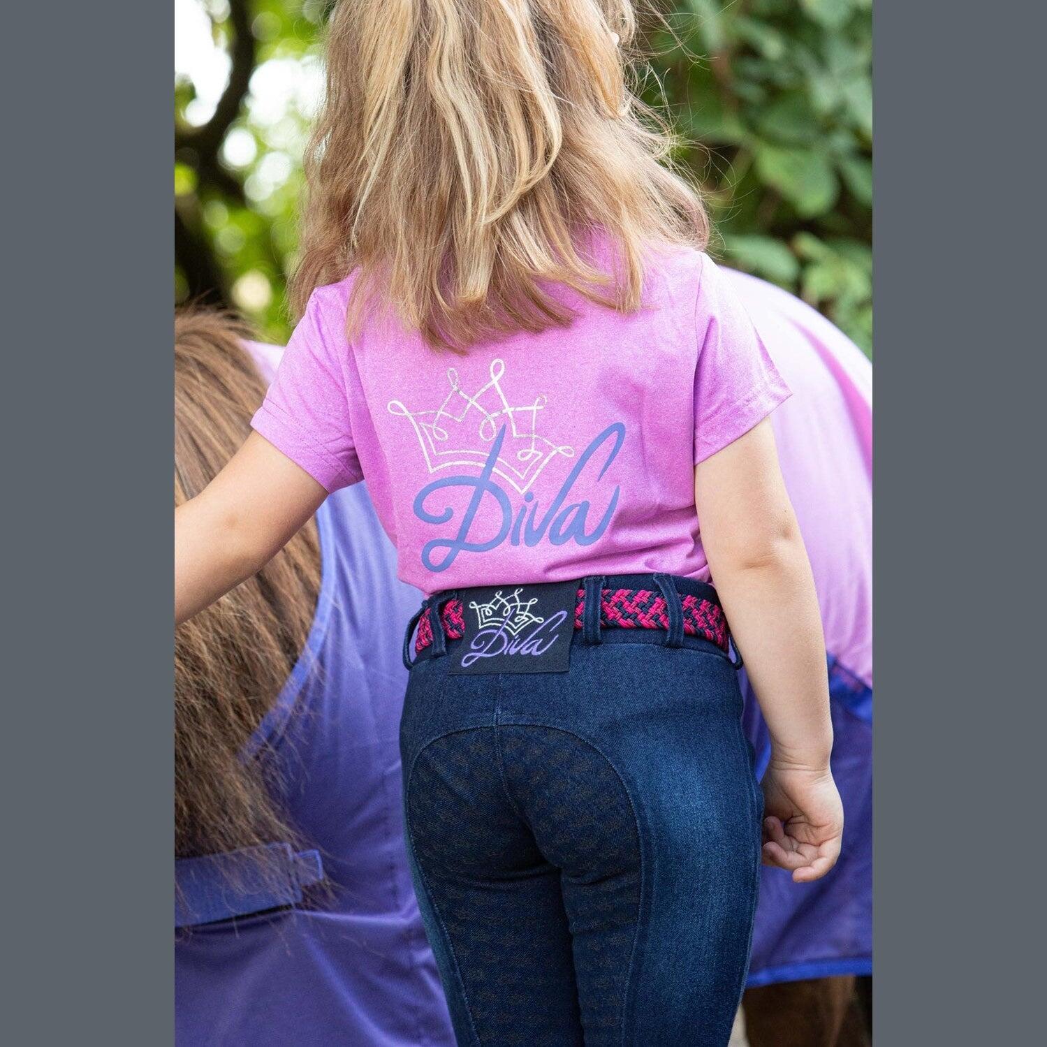 Pantalon d'équitation Equitights Denim Diva Violet Full Grip enfant 2/4
