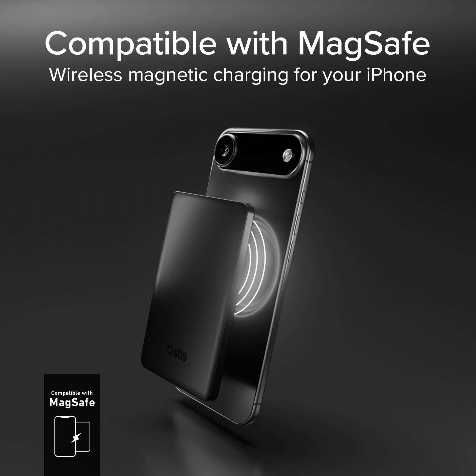 Power bank magnetico slim 3000 mAh, wireless 5W, compatibile MagSafe 6/7